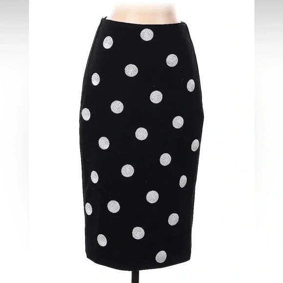 White House Black Market Black White Sequin Polka Dot Pencil Skirt Size 00 NWT - Picture 9 of 9